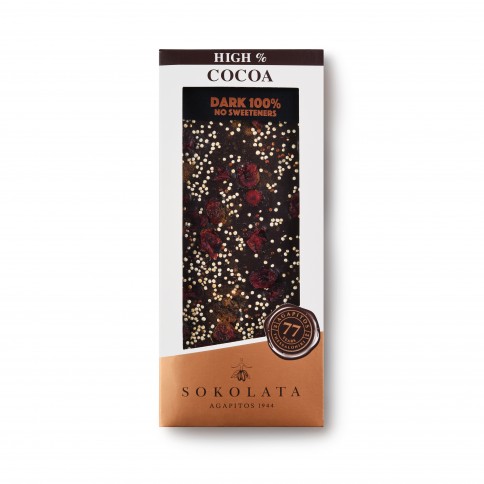 Handmade Dark chocolate 100% cocoa solids and cranberries, quinoa, cinnamon AGAPITOS