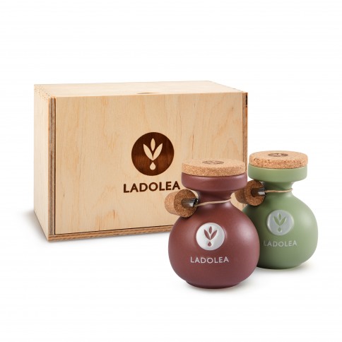 Coffret luxe en bois huile d'olive bio Koroneiki & vinaigre bio bergamote LADOLEA