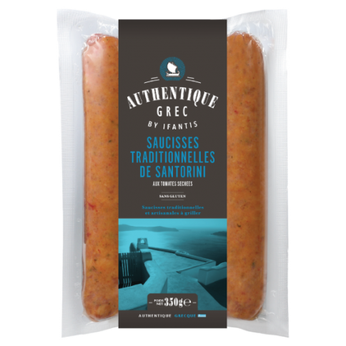 Saucisses traditionnelles de Santorini aux tomates séchées 350g Authentique Grec