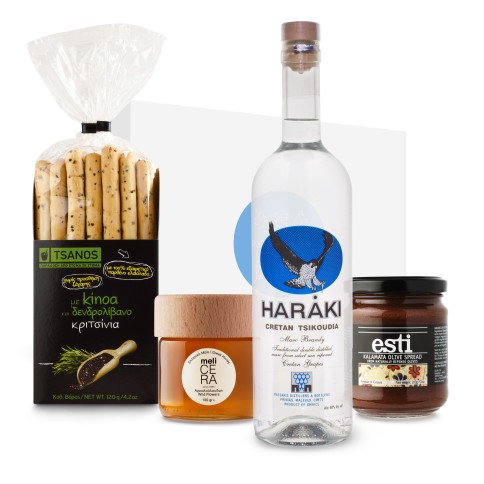 Gift basket "Rakomelo", the hot drink with Cretan raki and honey